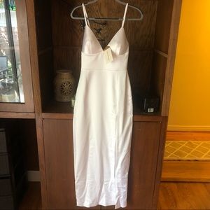 Post Meridiem white silk gown with slit. Size Small. Never worn with tags.